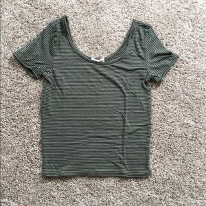 Heart & Hips Olive Green and Black Stripe Crop Top